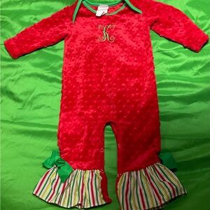 Red Textured Baby Romper with Green Accents